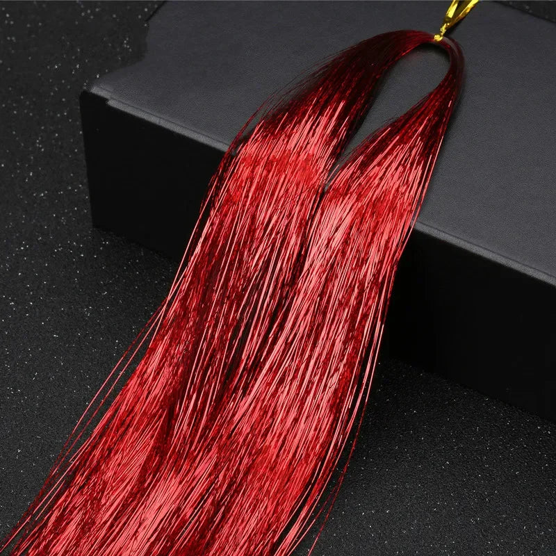 120 Strands Rainbow Hair Tinsel Sparkle Silk Extensions 100cm Hair Tinsel Extensions PLUSH NO.19