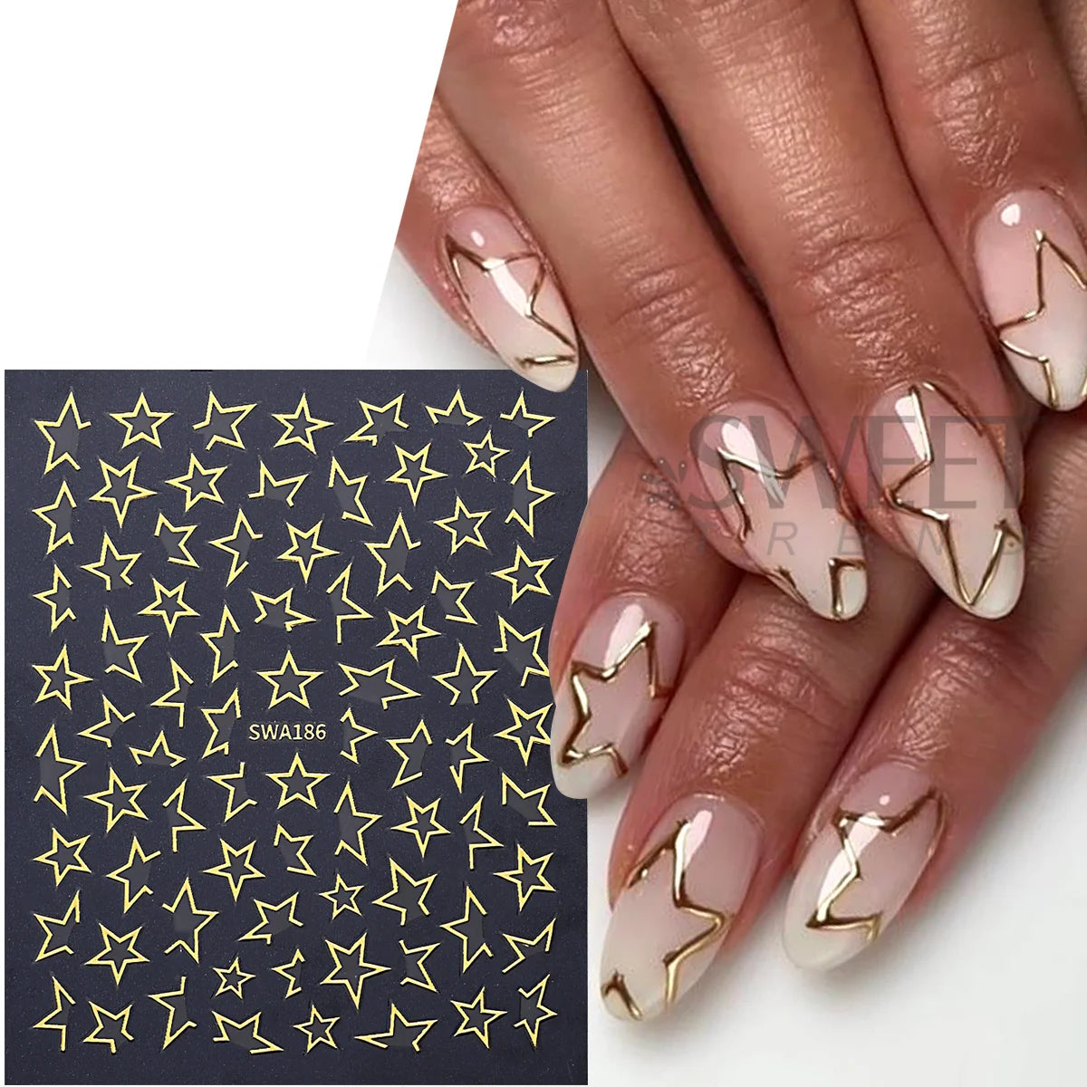 Gold Silver Hollow Star Nail Stickers – Y2K Bronzing Decals 2pc Nail Art Stickers PLUSH
