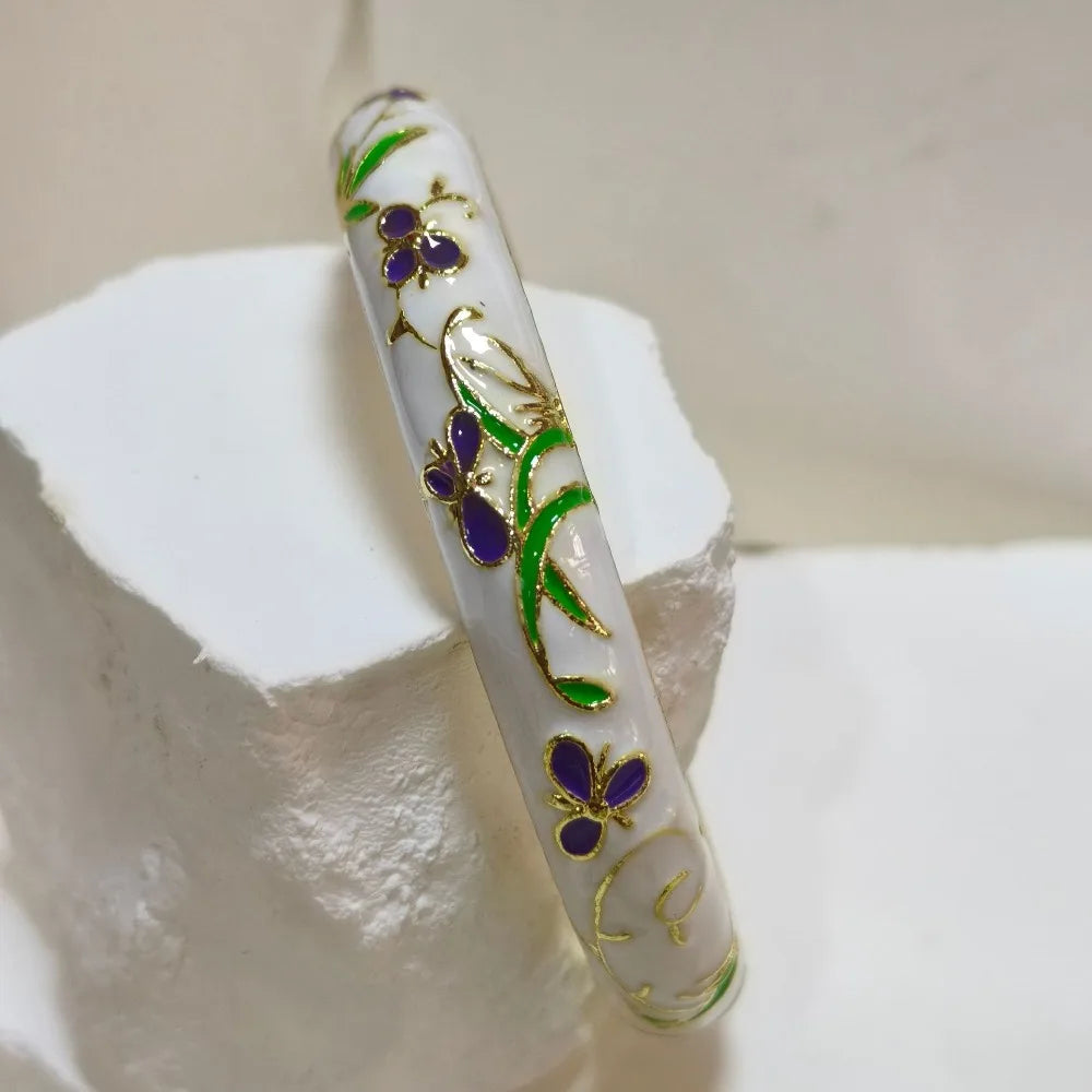 Cloisonné Enamel Bangle | Gold-Trimmed Floral Ethnic Bracelet Enamel Bangle Bracelet PLUSH 3