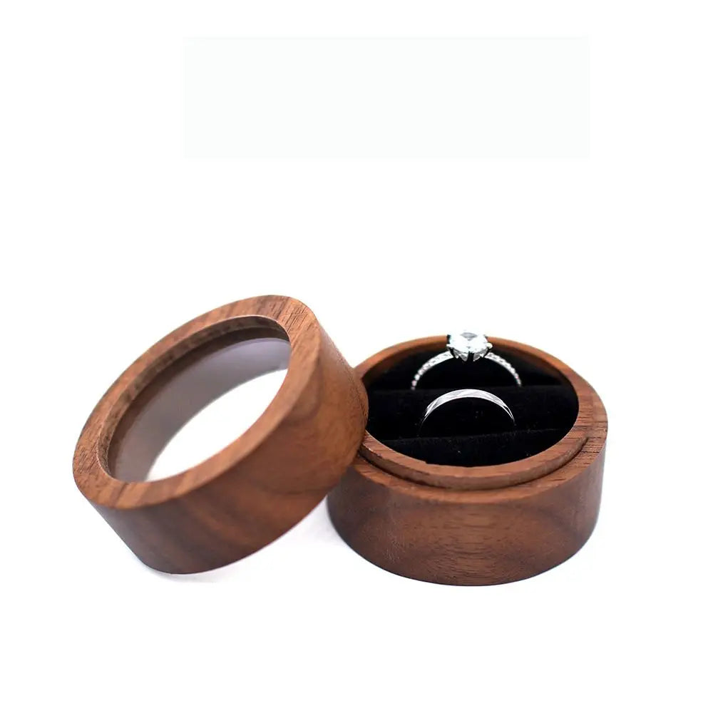Round Walnut Wood Ring Box – Engagement & Jewelry Gift Case Jewelry Gift Box PLUSH -12
