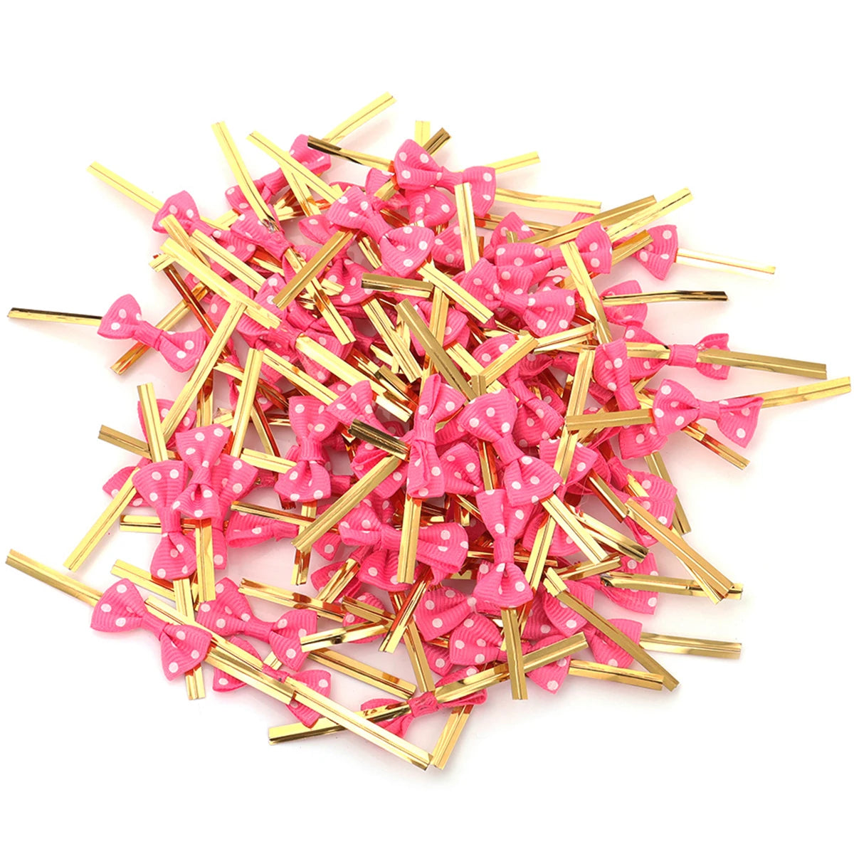 30pcs Polka Dot Bow Twist Ties Gold Wire – Gift Bag Seals Gift Bow Twist Ties PLUSH Hot Pink 1.5x8cm