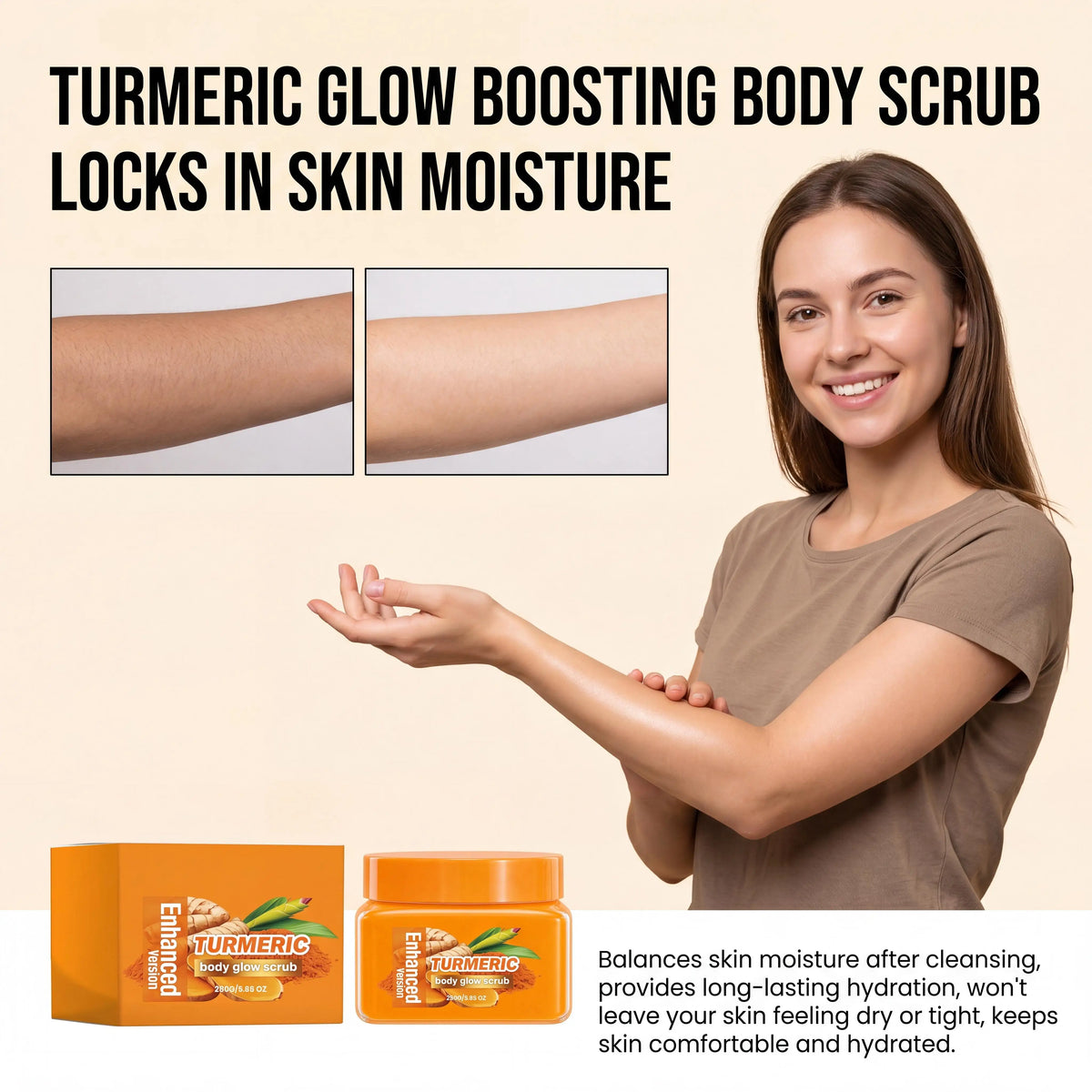 Organic Turmeric Exfoliating Body Scrub 280g – Brightening Body Scrub Cream PLUSH