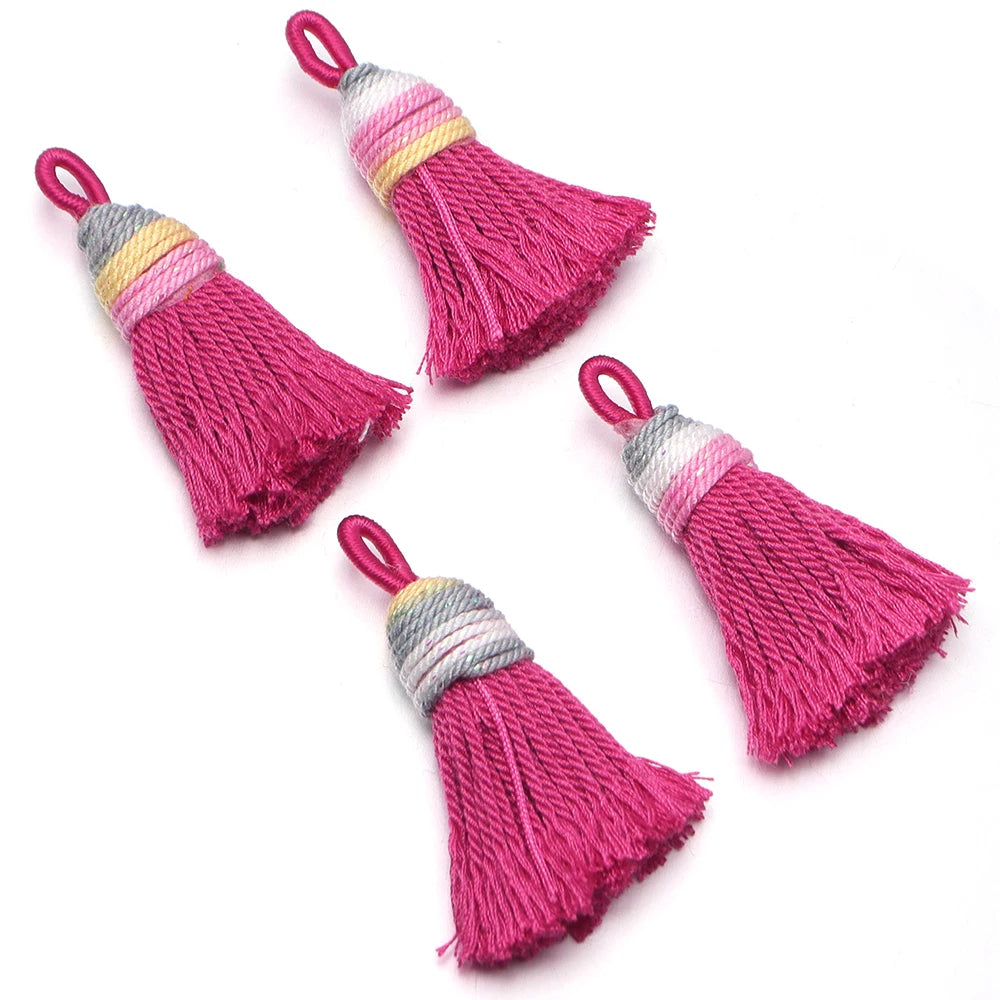 4pcs Gradient Glitter Mini Tassel Charms – DIY Jewelry Making Tassel Charms PLUSH Hot Pink
