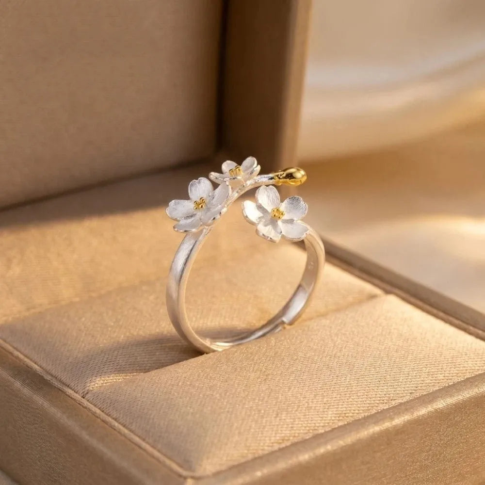 Vintage Flower Forest Adjustable Silver Ring for Women Fashion Ring PLUSH