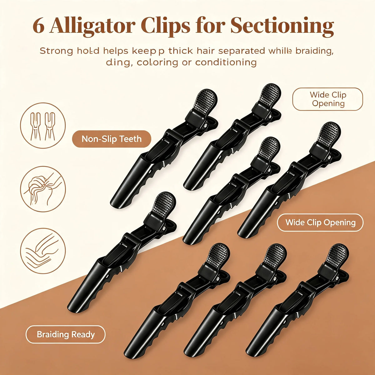 Wide Teeth Paddle Detangling Brush & 6 Hair Clips Set Hair Brush Set PLUSH