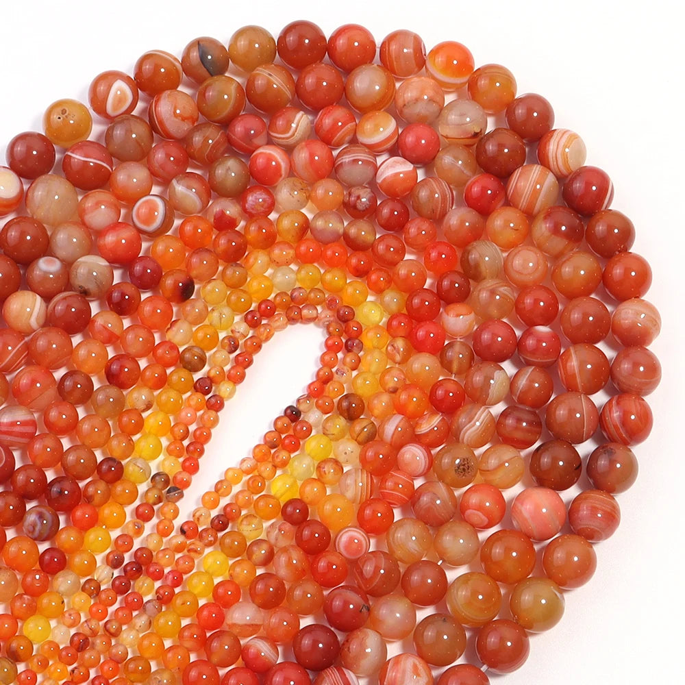 Orange Striped Agate Round Spacer Beads – Natural Stone DIY Natural Stone Beads PLUSH