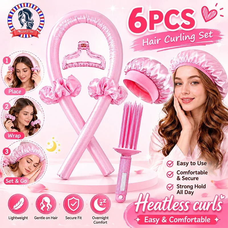 6-Piece Heatless Curls Set – Overnight Satin Hair Curler Kit Heatless Hair Curler PLUSH