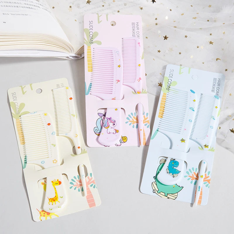 2-Piece Unicorn Detangling & Rat Tail Comb Set for Girls Hair Comb Set PLUSH