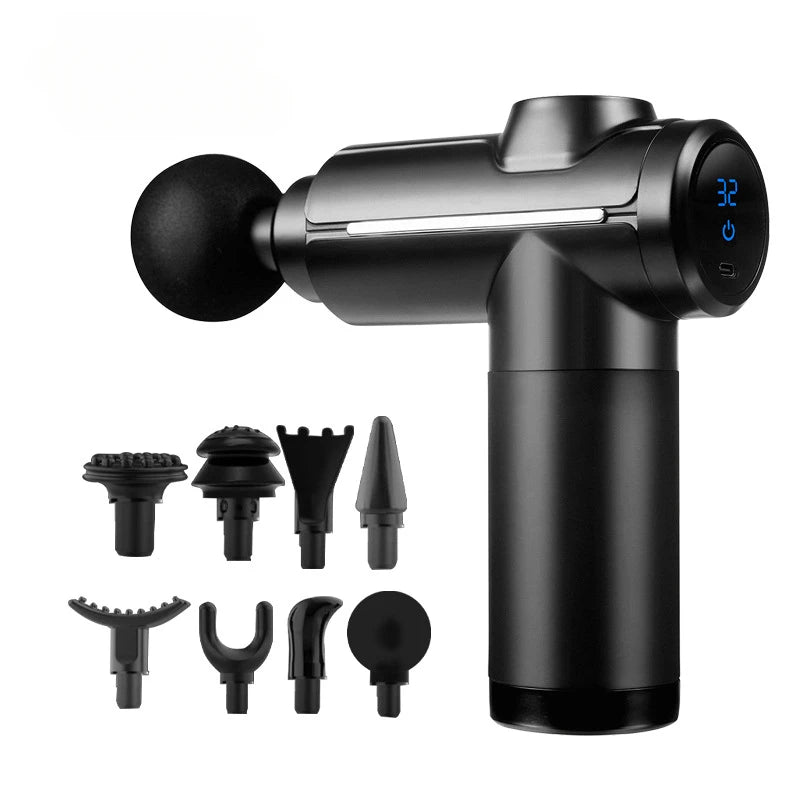 Portable Massage Gun with 8 Heads – Full Body Massager Handheld Massage Gun PLUSH Black USB Type-C