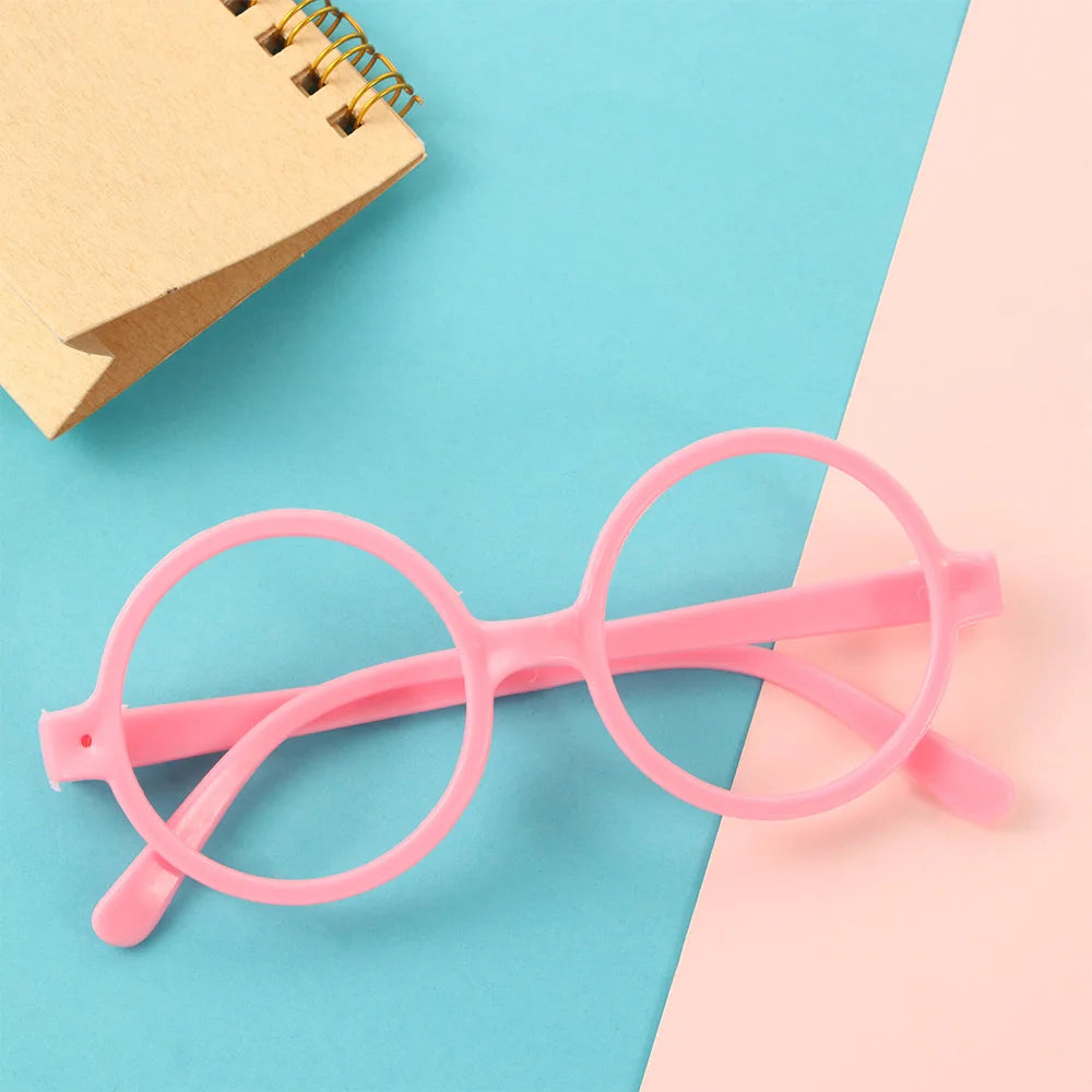 Round Fashion Glasses Frames – Lens-Free Kids Unisex PP Fashion Glasses Frame PLUSH pink