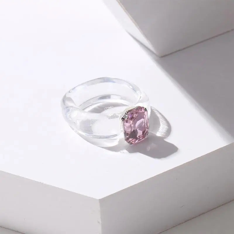 Women's Colorful Zircon Resin Ring – Trendy Sweet Style Resin Fashion Ring PLUSH one size A1