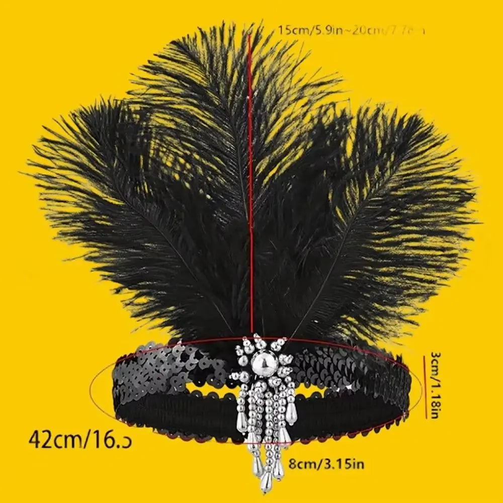 1920s Vintage Feather Headband – Beaded Rhinestone Headpiece Feather Headband PLUSH