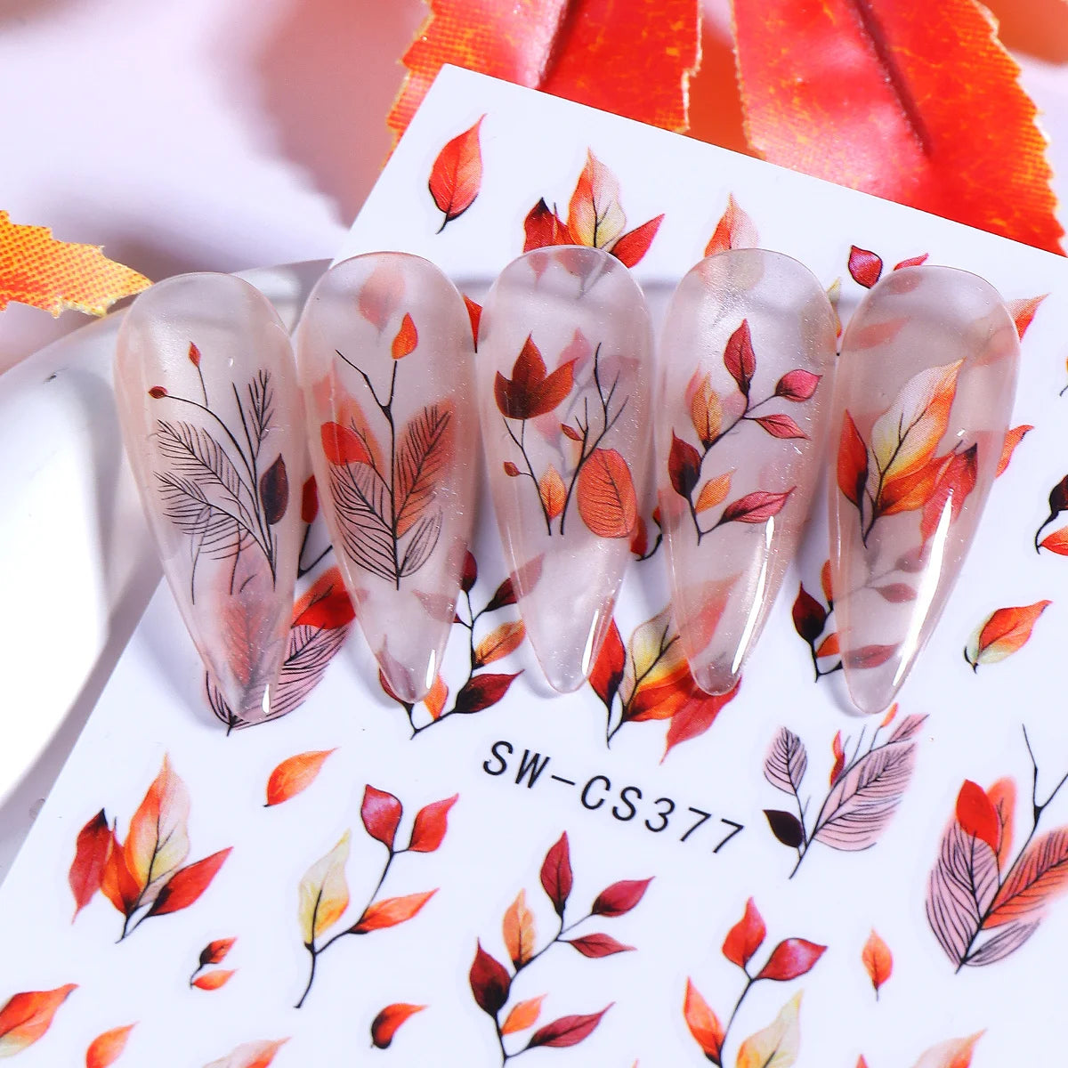 3D Autumn Leaf Nail Decals – 2 Sheets Watercolor Foliage Art Nail Art Decals PLUSH