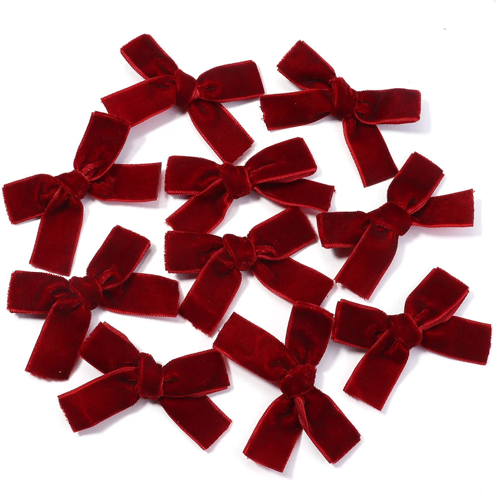 10pcs Velvet Bowknot Bows – DIY Jewelry & Christmas Decor Velvet Craft Bows PLUSH wine red 1.5cm