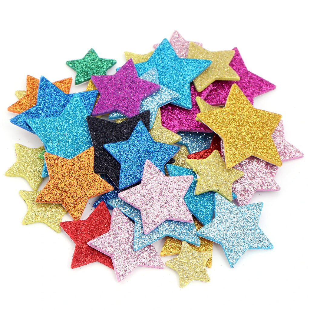 33pcs Glitter Foam EVA Stickers Heart Star Scrapbook Craft Foam Craft Stickers PLUSH Star