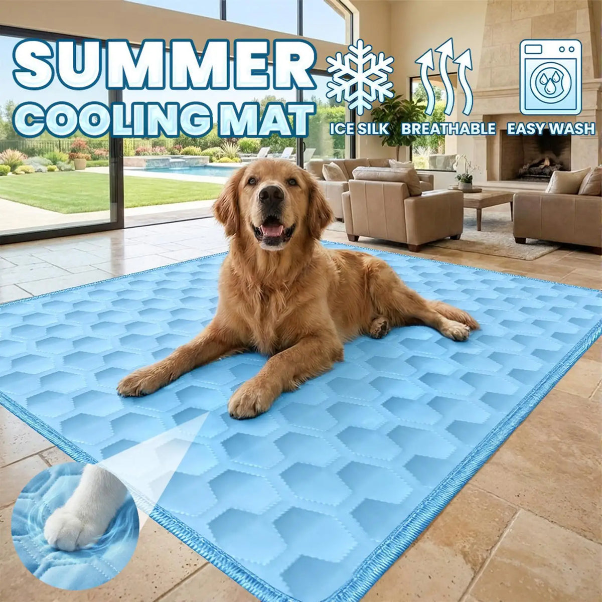 Pet Cooling Mat for Dogs & Cats – Ice Silk Summer Pad Pet Cooling Mat PLUSH Blue L