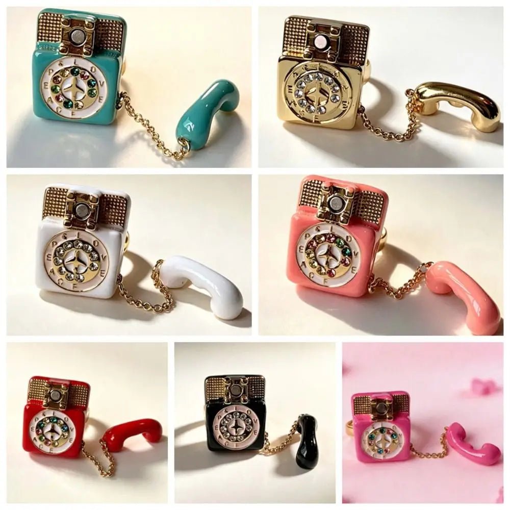 Vintage Enamel Telephone Ring | Magnetic Open Split Alloy Ring Enamel Fashion Ring PLUSH