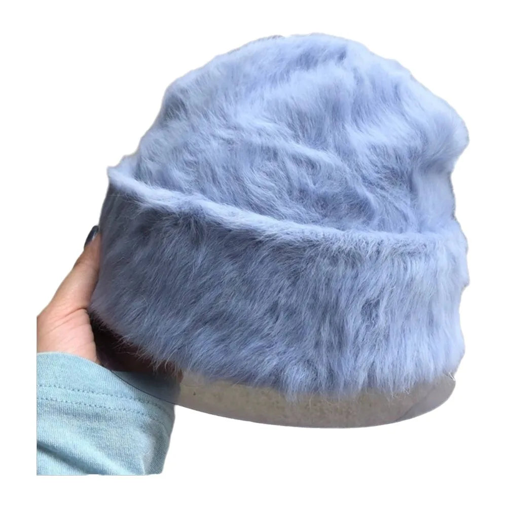 Women's Slouchy Knit Beanie Hat – Y2K Winter Thermal Skullcap Winter Knit Beanie PLUSH Sky Blue