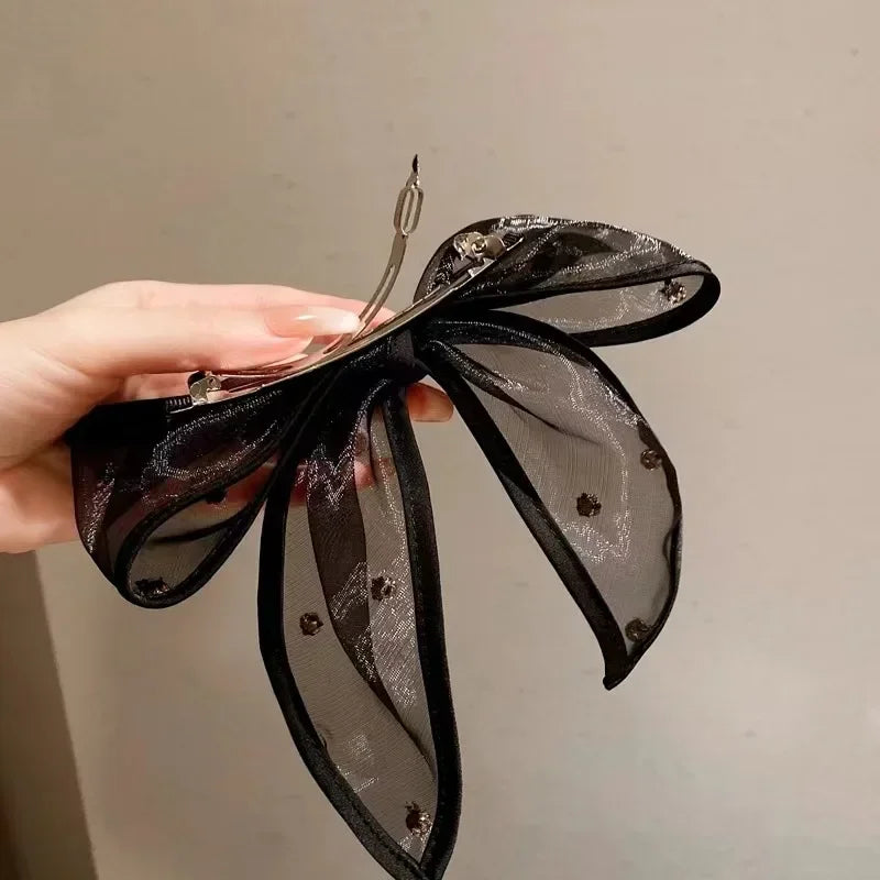 Elegant Bowknot Black Glitter Hair Clips – Korean Barrettes Hair Clip Barrette PLUSH