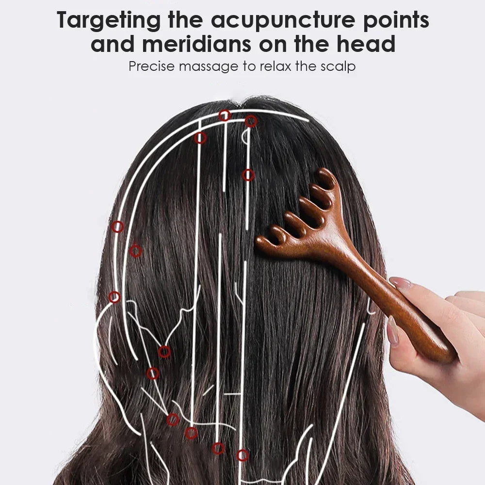 Natural Sandalwood Scalp Massager & Gua Sha Comb | Hair Care Scalp Massage Comb PLUSH