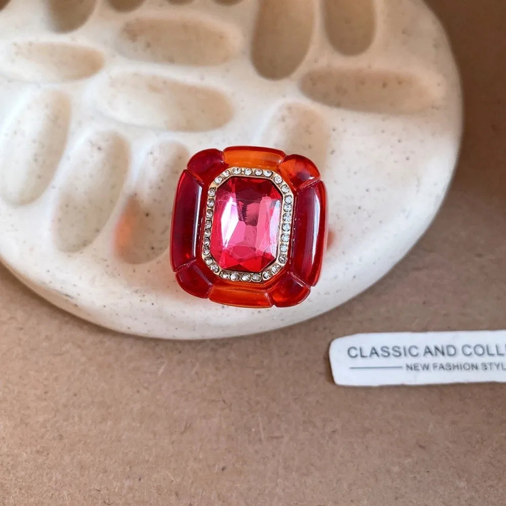 Y2K Candy Color Acrylic Resin Dome Ring | Korean Punk Style Fashion Statement Ring PLUSH Red Rose Red