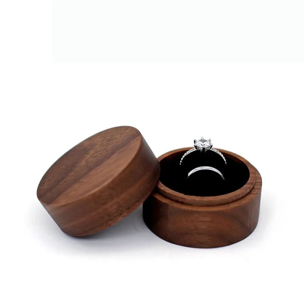 Round Walnut Wood Ring Box – Engagement & Jewelry Gift Case Jewelry Gift Box PLUSH -5