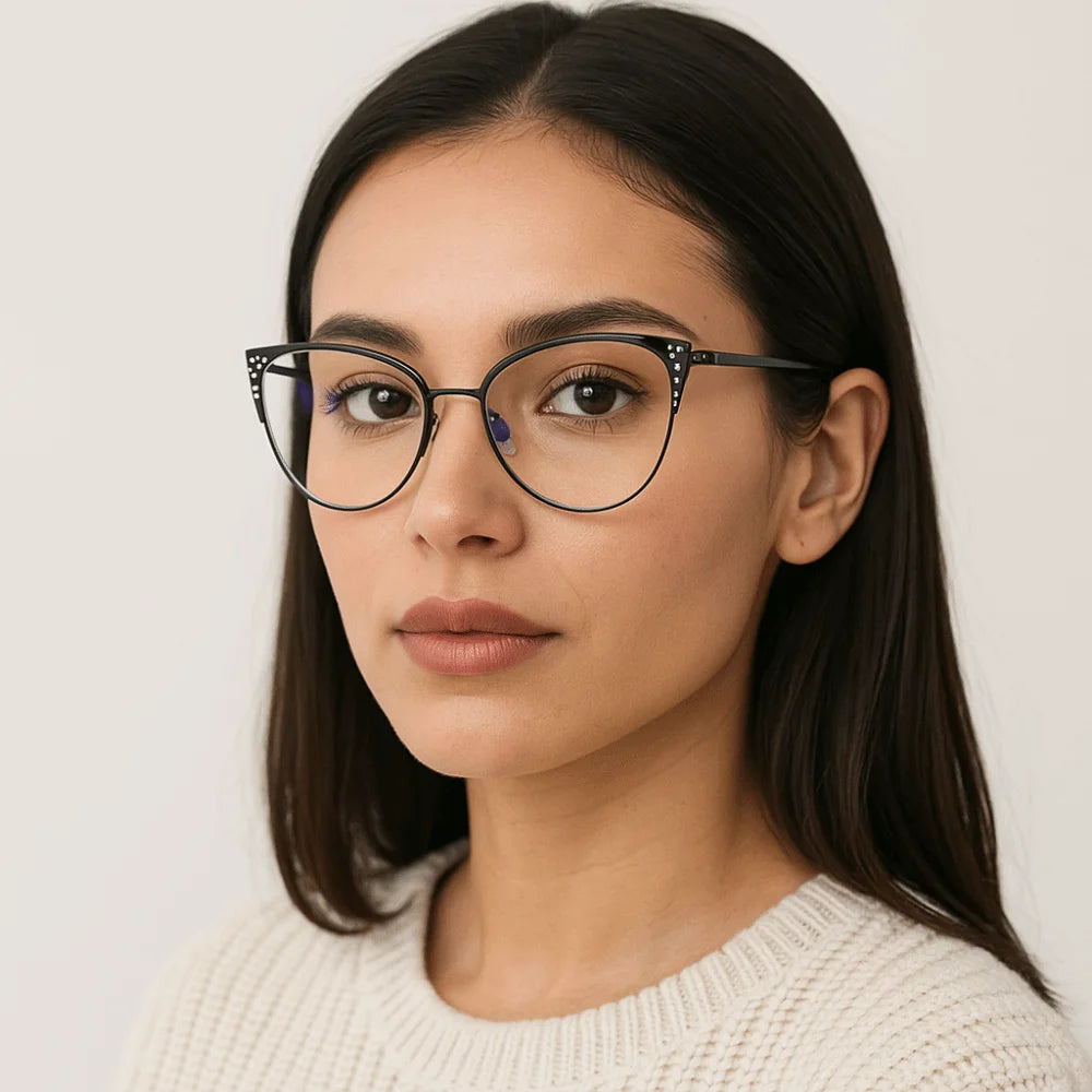 Rhinestone Blue Light Blocking Glasses – Square Frame Unisex Blue Light Glasses PLUSH