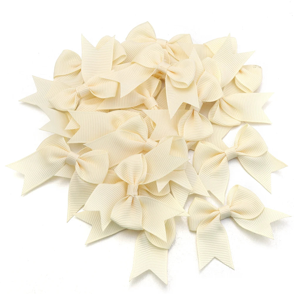 20pcs 2cm Satin Ribbon Bows – Colorful DIY Craft & Party Decor Ribbon Bow Embellishments PLUSH Beige 2cm