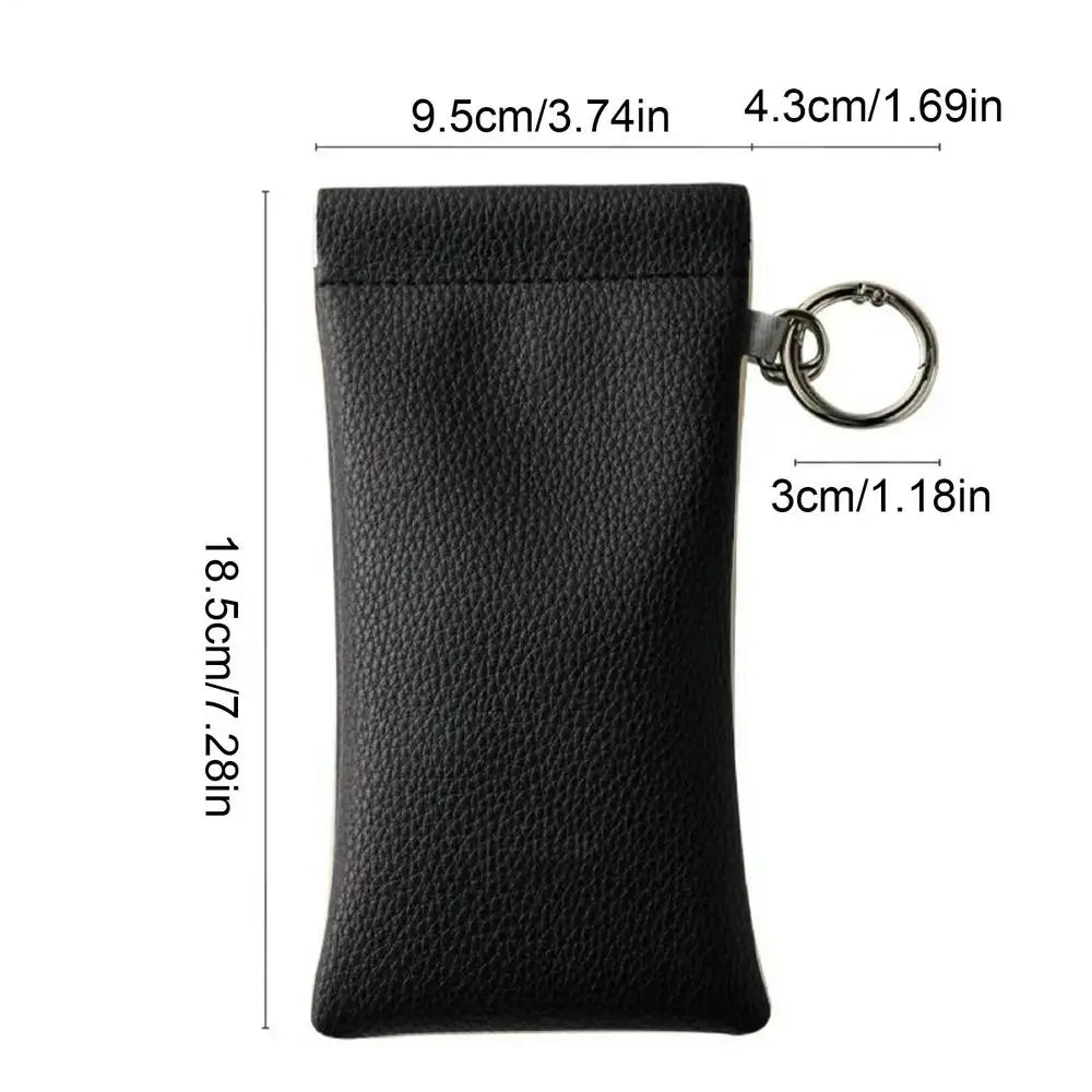 Portable PU Leather Sunglass Case with Clip & Magnetic Close Eyeglass Case PLUSH Black
