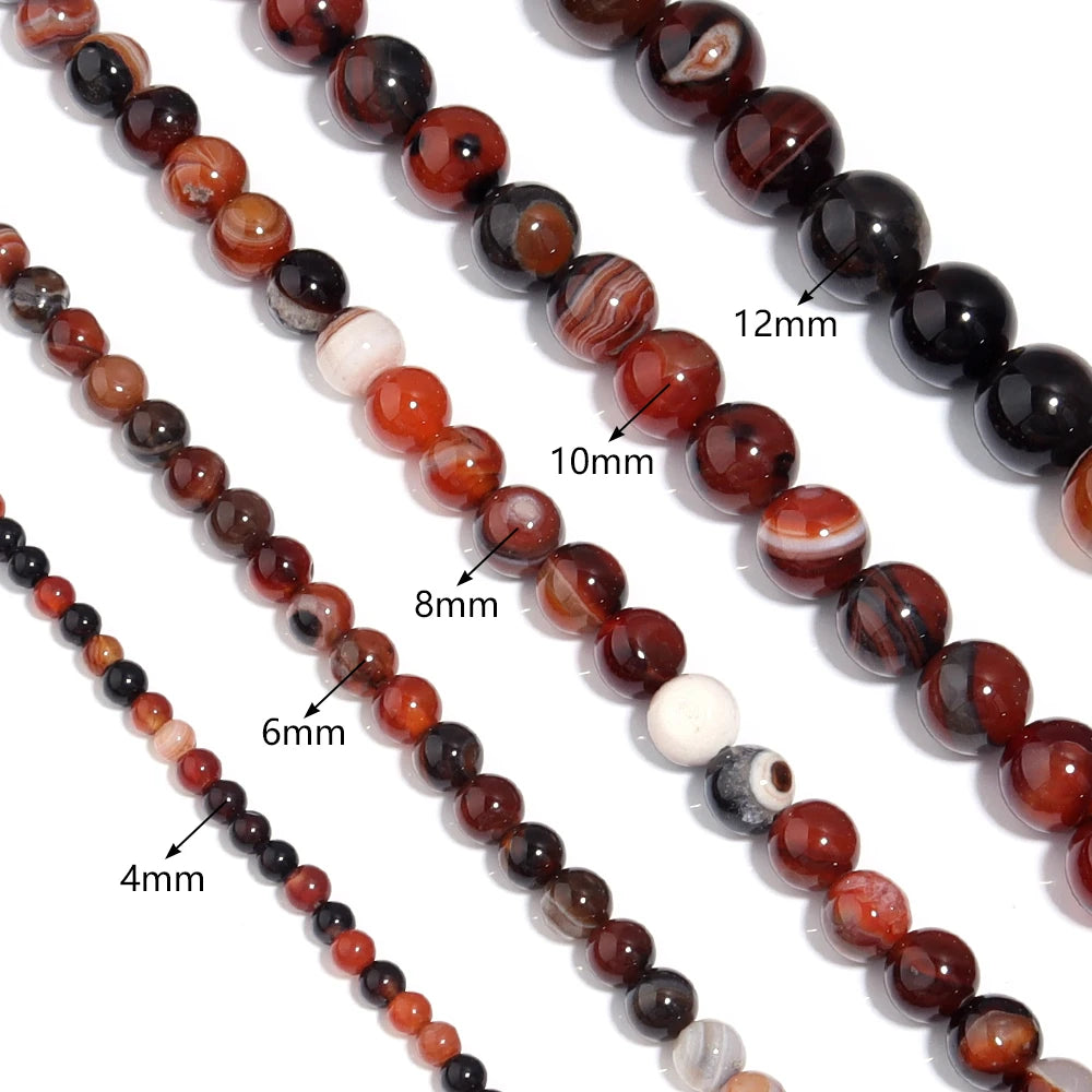 Red Brown Stripe Agate Stone Beads 4–10mm | DIY Jewelry Natural Stone Beads PLUSH
