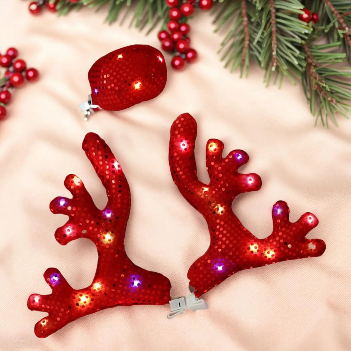 LED Reindeer Antlers Christmas Car Decoration Kit Car Holiday Decoration PLUSH