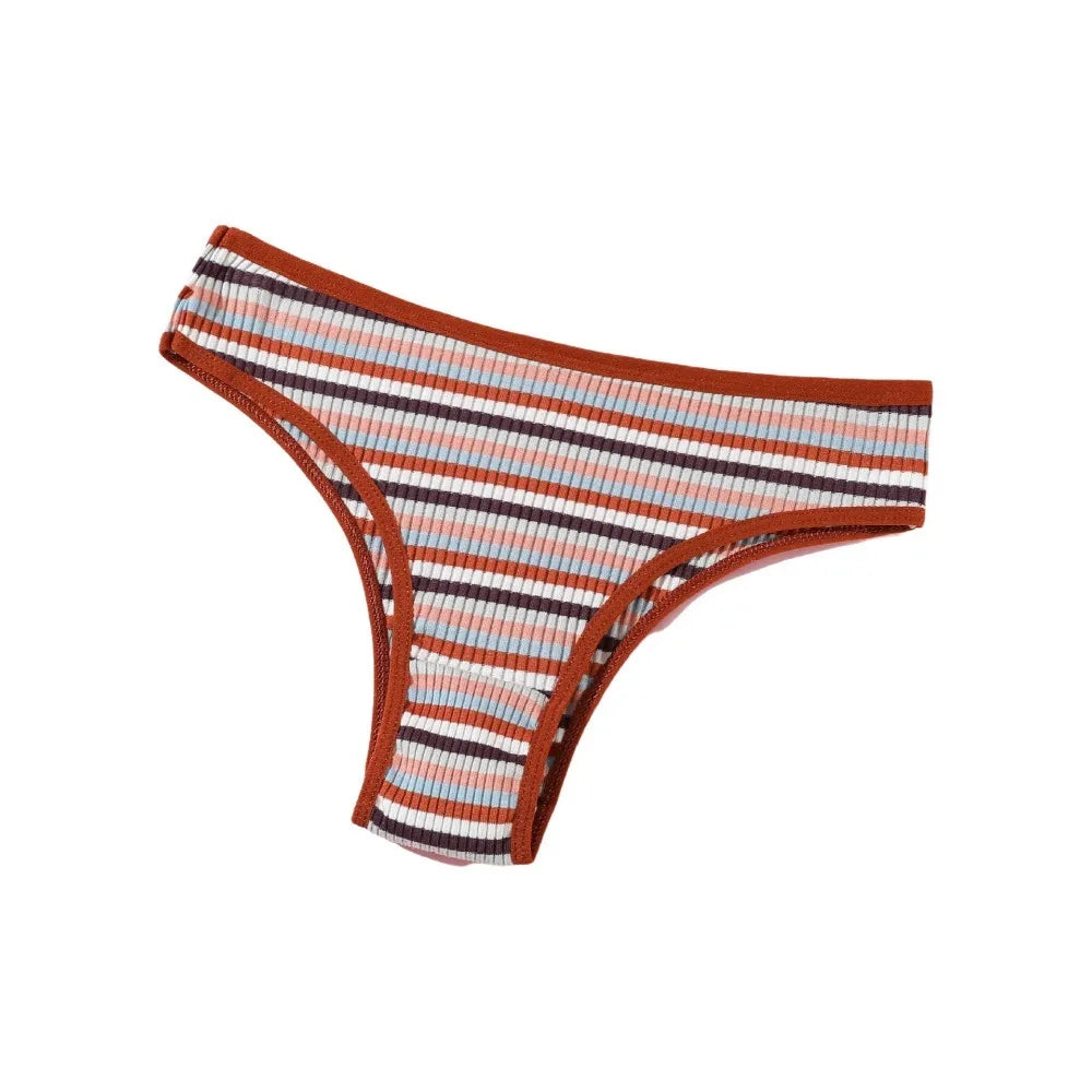 Women's Cotton Briefs – Colorful Striped Low Waist Panties Women's Cotton Briefs PLUSH Coffee S 1pc