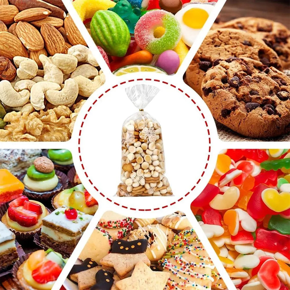 50/100PCS Christmas Snowflake Transparent Candy & Gift Bags Holiday Gift Bags PLUSH