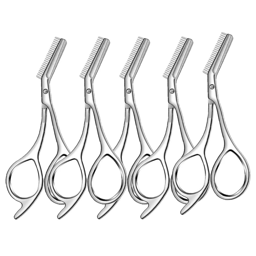 Stainless Steel Eyebrow Scissors with Comb – Beard Trimming Eyebrow Grooming Scissors PLUSH 5 PCS