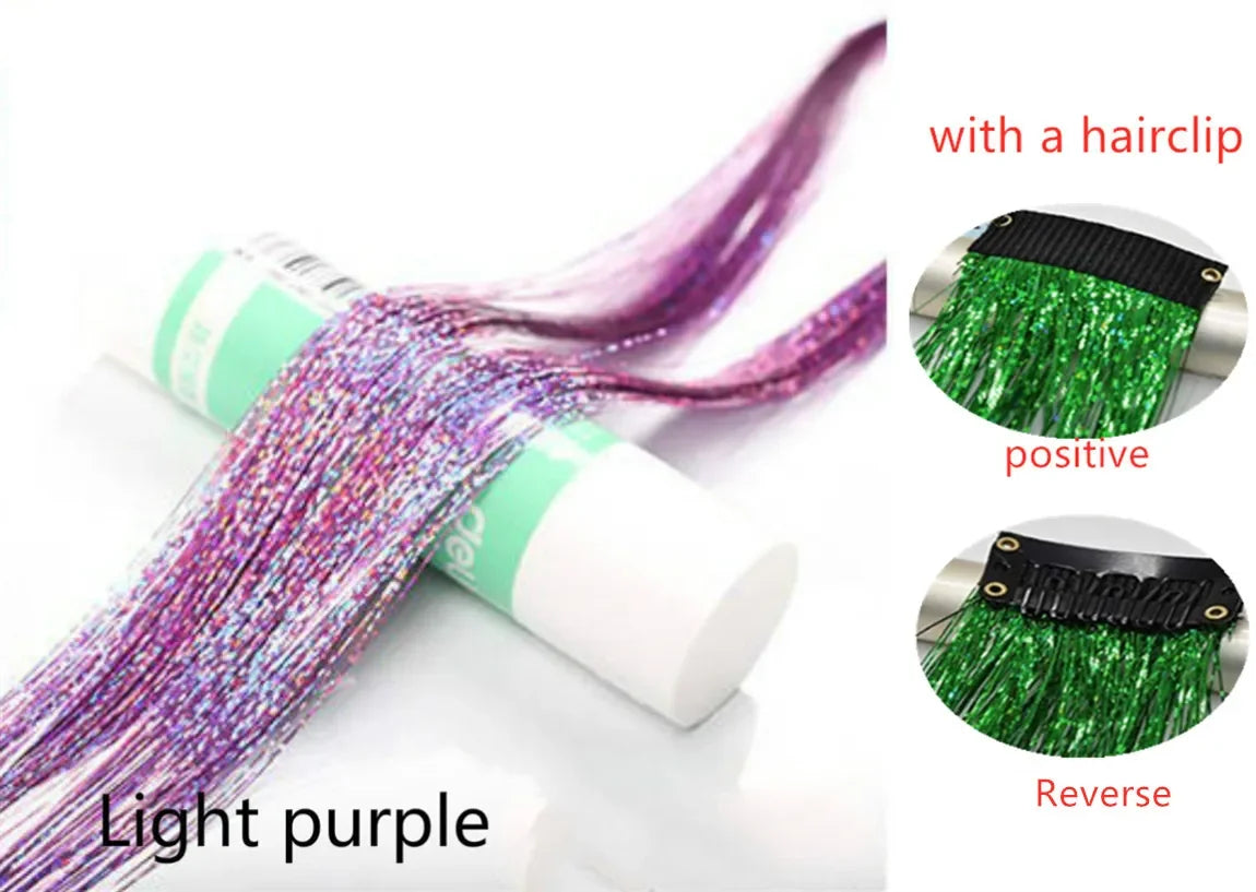 Sparkle Hair Tinsel Extensions 100cm – Colorful Braiding Dazzles Hair Tinsel Extension PLUSH with clip NO.17