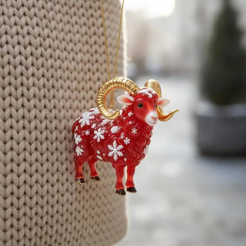 Acrylic Chinese Zodiac Goat Hanging Ornament Red Gold Holiday Hanging Ornament PLUSH