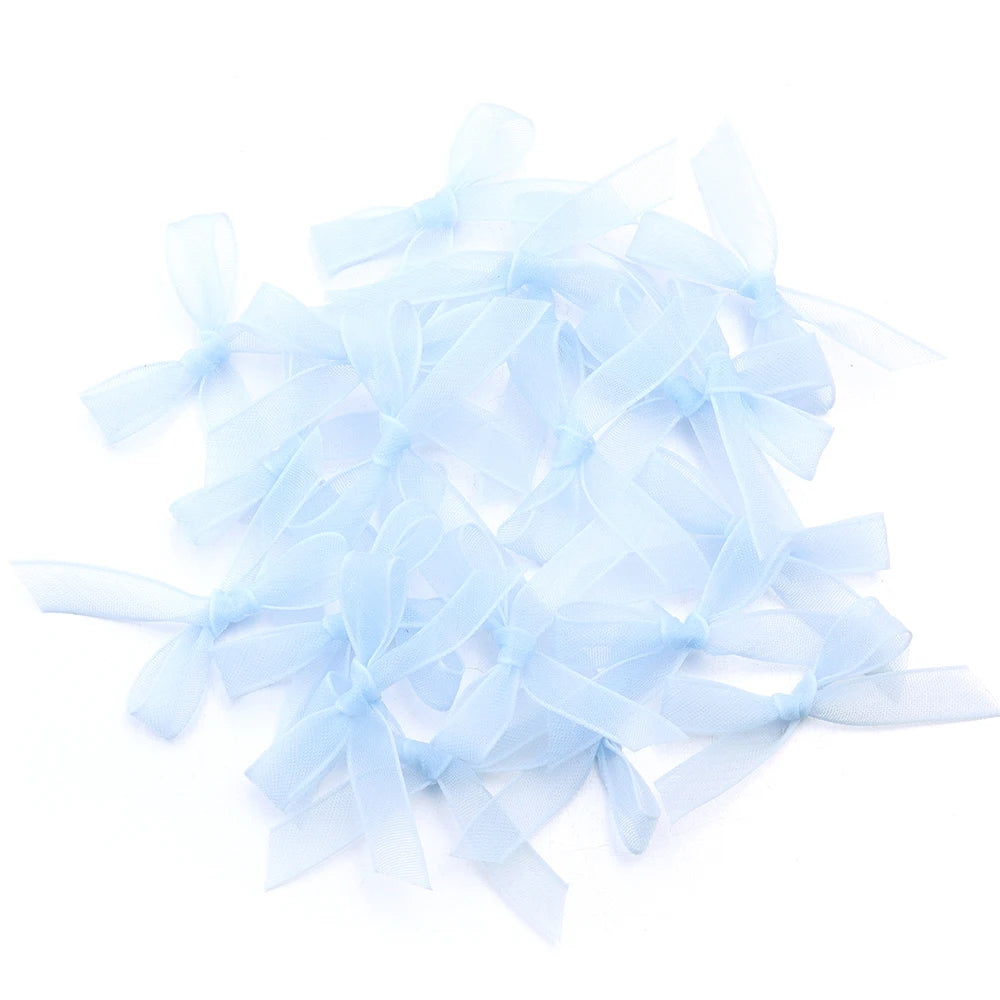 20pcs Mini Ribbon Bows – Colorful Polyester Bowknots for DIY Crafts Ribbon Bows PLUSH Blue 3X4.2cm