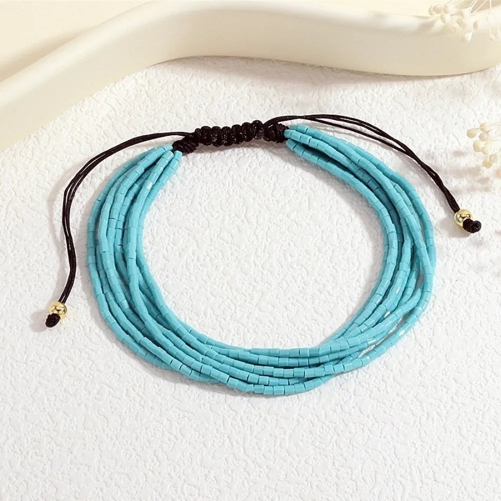 Colorful Boho Stackable Beads Bracelets – Adjustable Multilayer Beaded Bracelet PLUSH Cyan