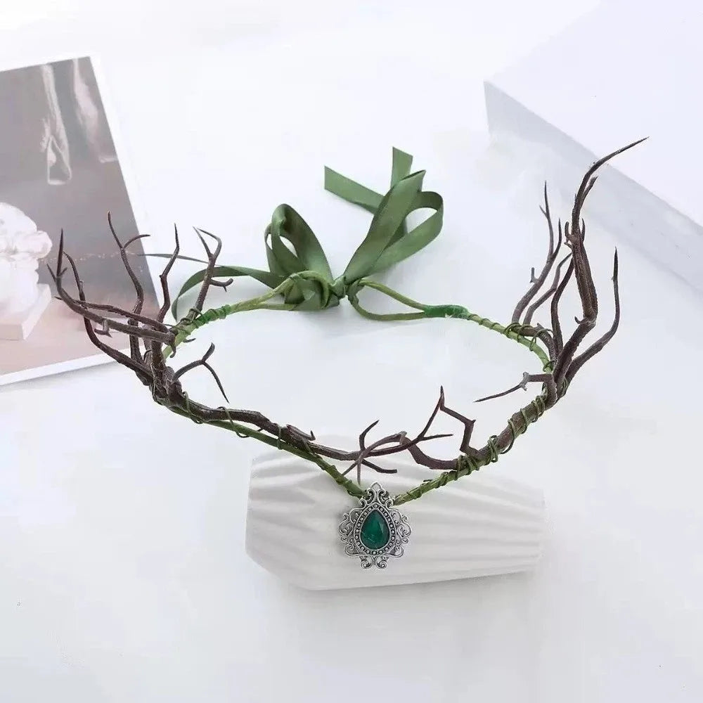 Fairy Elven Crown Rhinestone Vine Leaf Tiara Headpiece Fantasy Costume Tiara PLUSH Style F