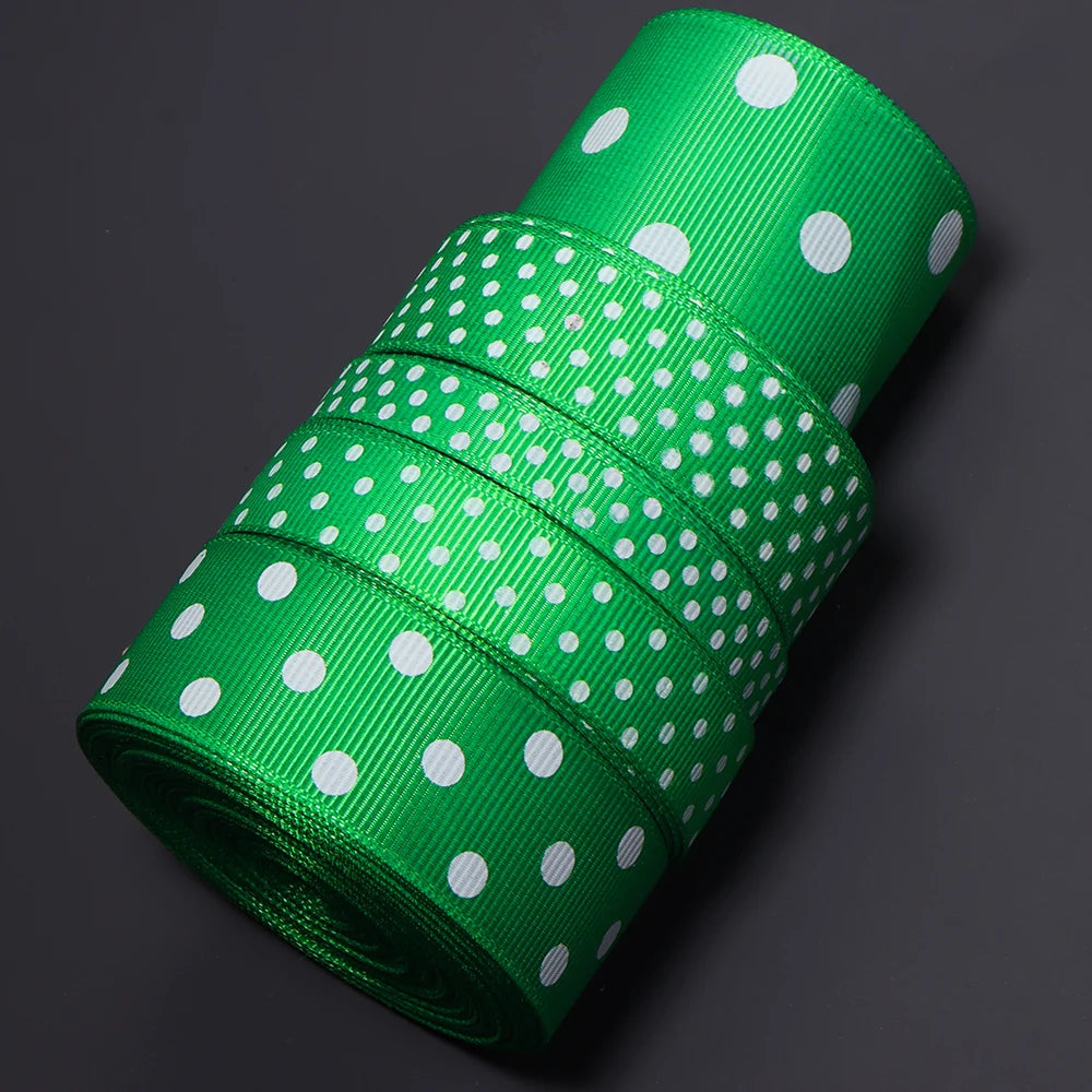 Green Polka Dot Grosgrain Ribbon 10–38mm | DIY Bows & Gift Wrap Grosgrain Ribbon PLUSH