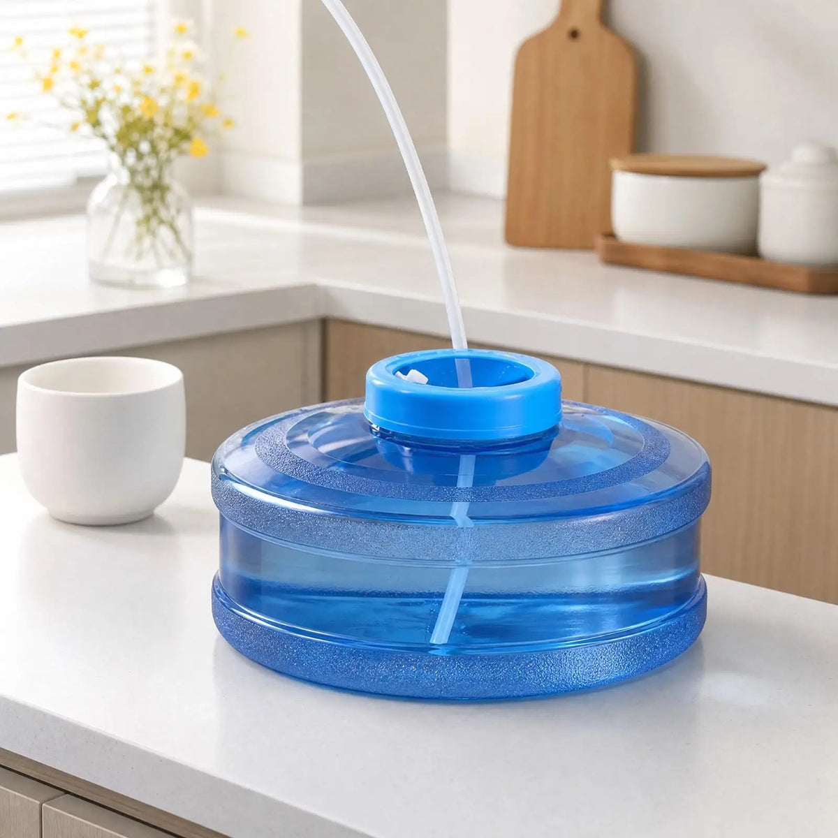 Flat Round Water Container with Lid – Compact Tea Table Storage Water Storage Container PLUSH