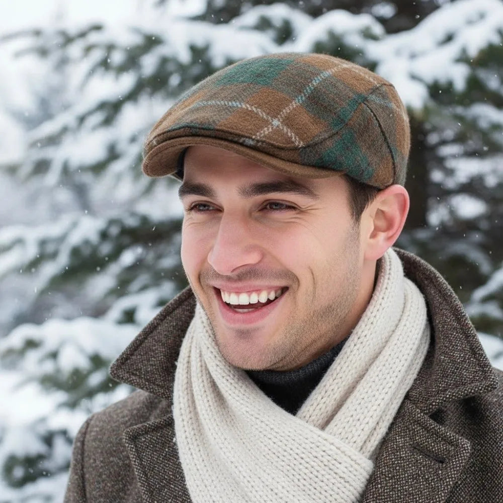 Woolen Plaid Beret Hat – Checkered Duckbill Flat Cap Beret Flat Cap PLUSH