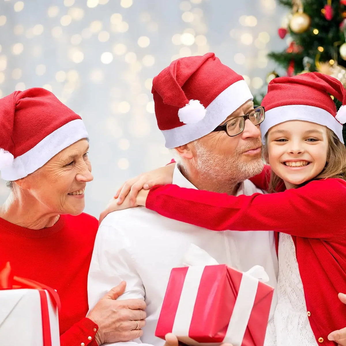 Christmas Santa Party Hats for Kids & Adults – Non-Woven Holiday Party Hat PLUSH