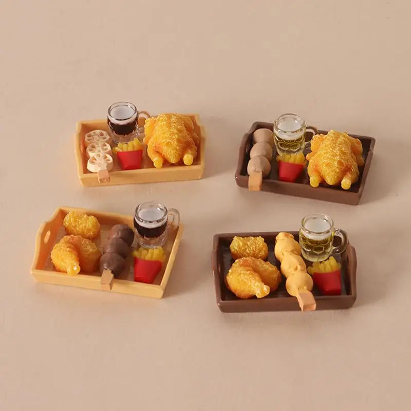 1:12 Miniature Fried Chicken & Beer Tray Dollhouse Kit Dollhouse Accessory Set PLUSH