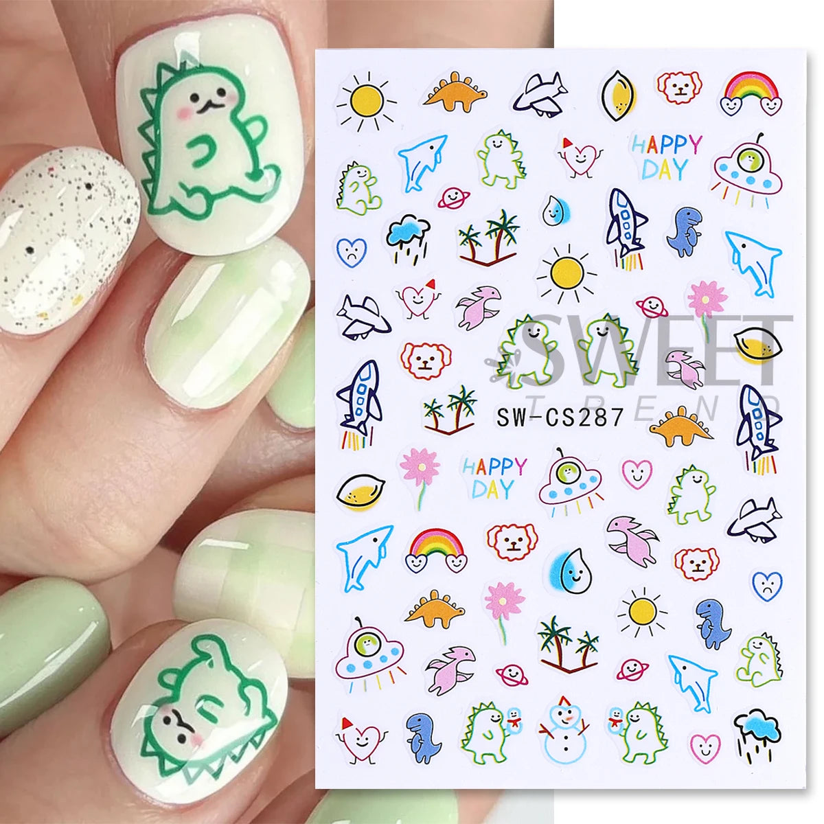 Cartoon Kawaii Nail Stickers – Dinosaur & DIY Decals 2/3pcs Nail Art Stickers PLUSH