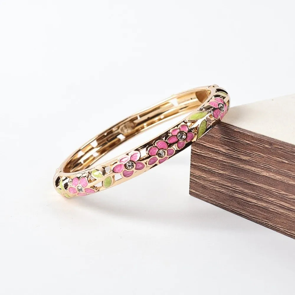 Vintage Cloisonne Enamel Flower Bangle | Colorful Crystal Bracelet Enamel Bangle Bracelet PLUSH Style 1