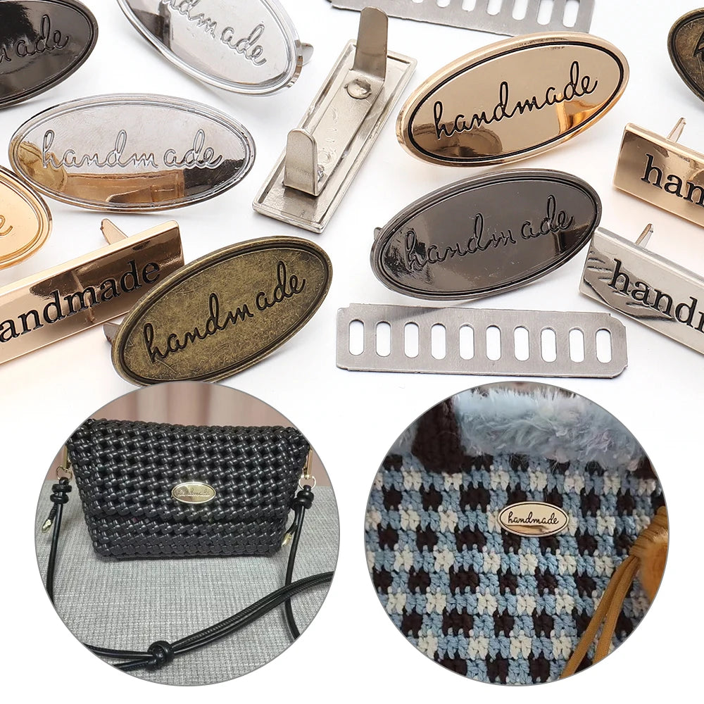 Vintage Metal "Handmade" Label Tags Oval & Rectangle – 2pcs Sewing Label Tags PLUSH