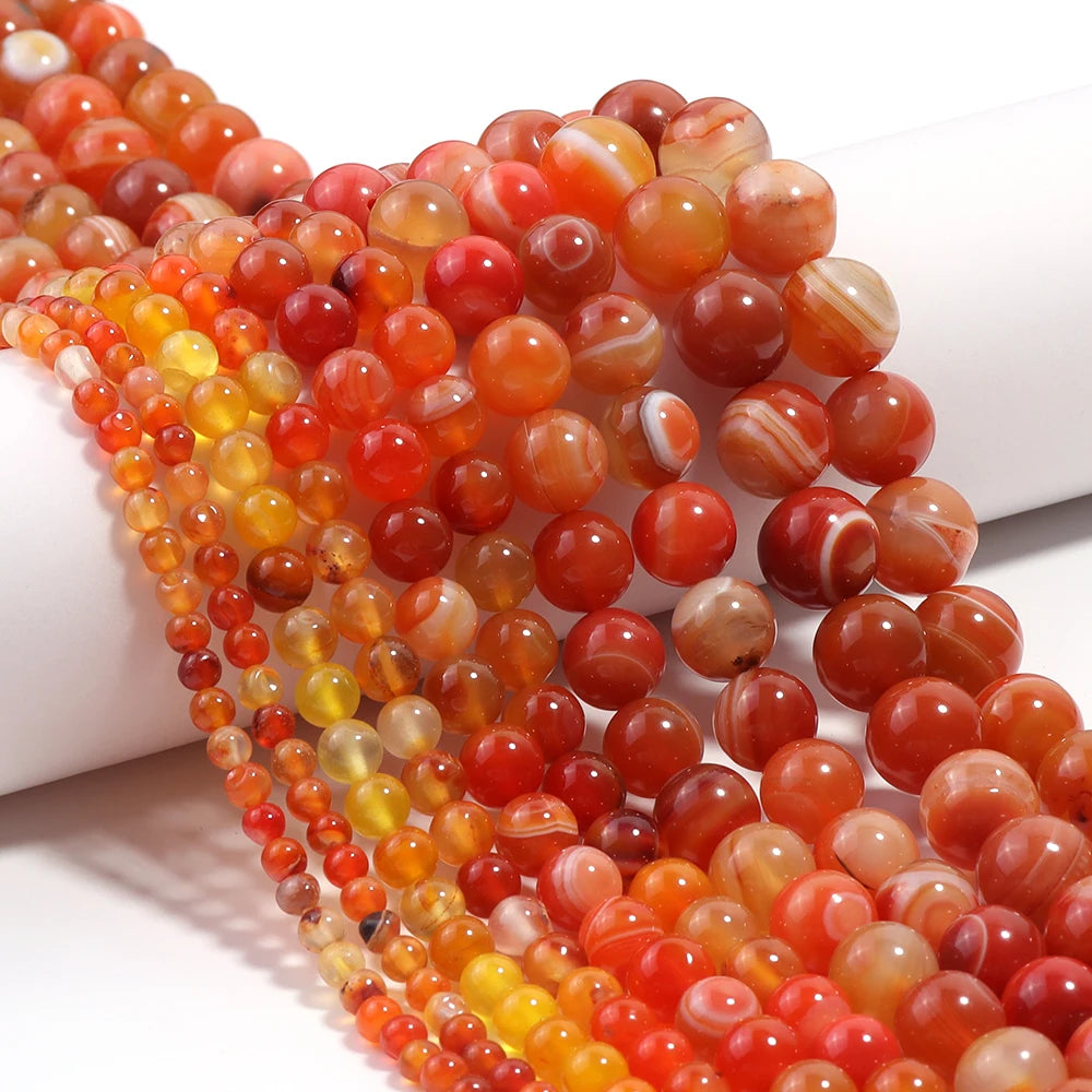 Orange Striped Agate Round Spacer Beads – Natural Stone DIY Natural Stone Beads PLUSH