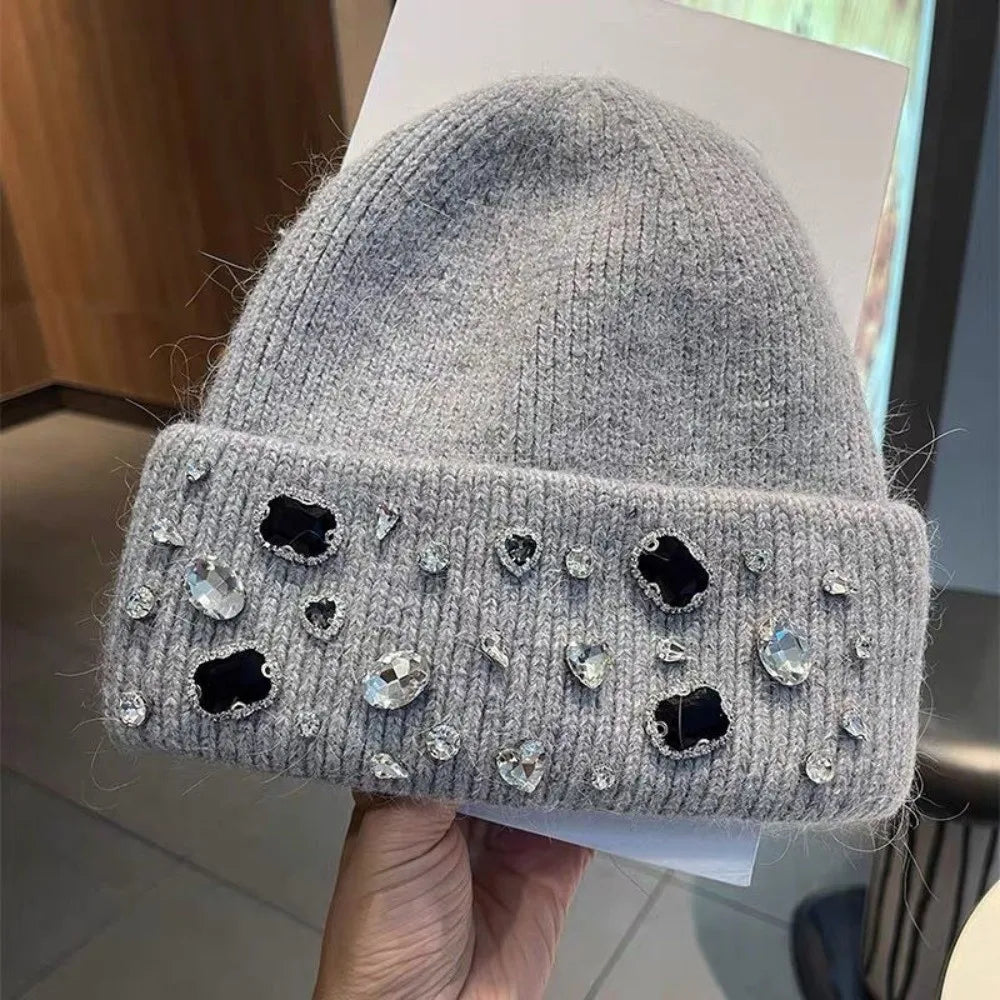 Women's Rhinestone Knit Beanie – Warm Winter Hat Knit Beanie Hat PLUSH