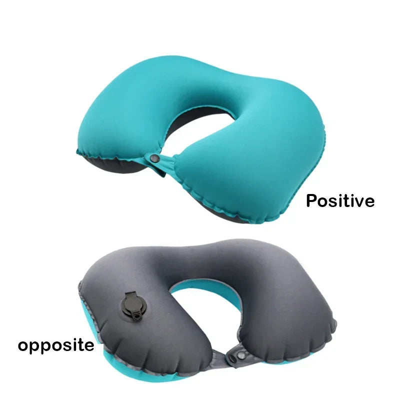 Inflatable Travel Neck Pillow for Airplane & Car | QWC Inflatable Travel Pillow PLUSH sky blue